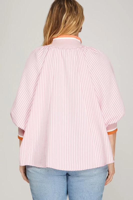 Cotton Pink Zip-up Top