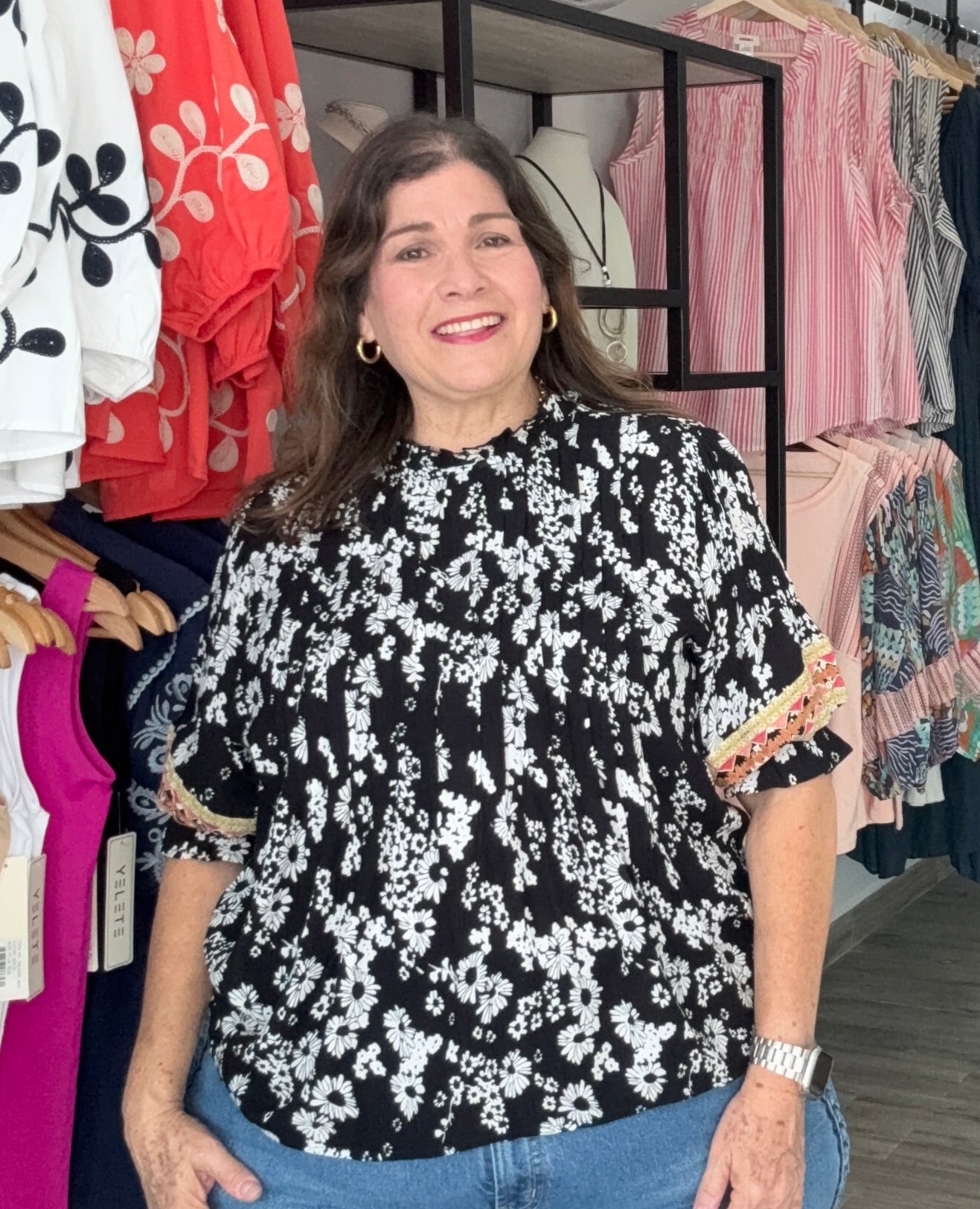 Flower Print Embroidered Top