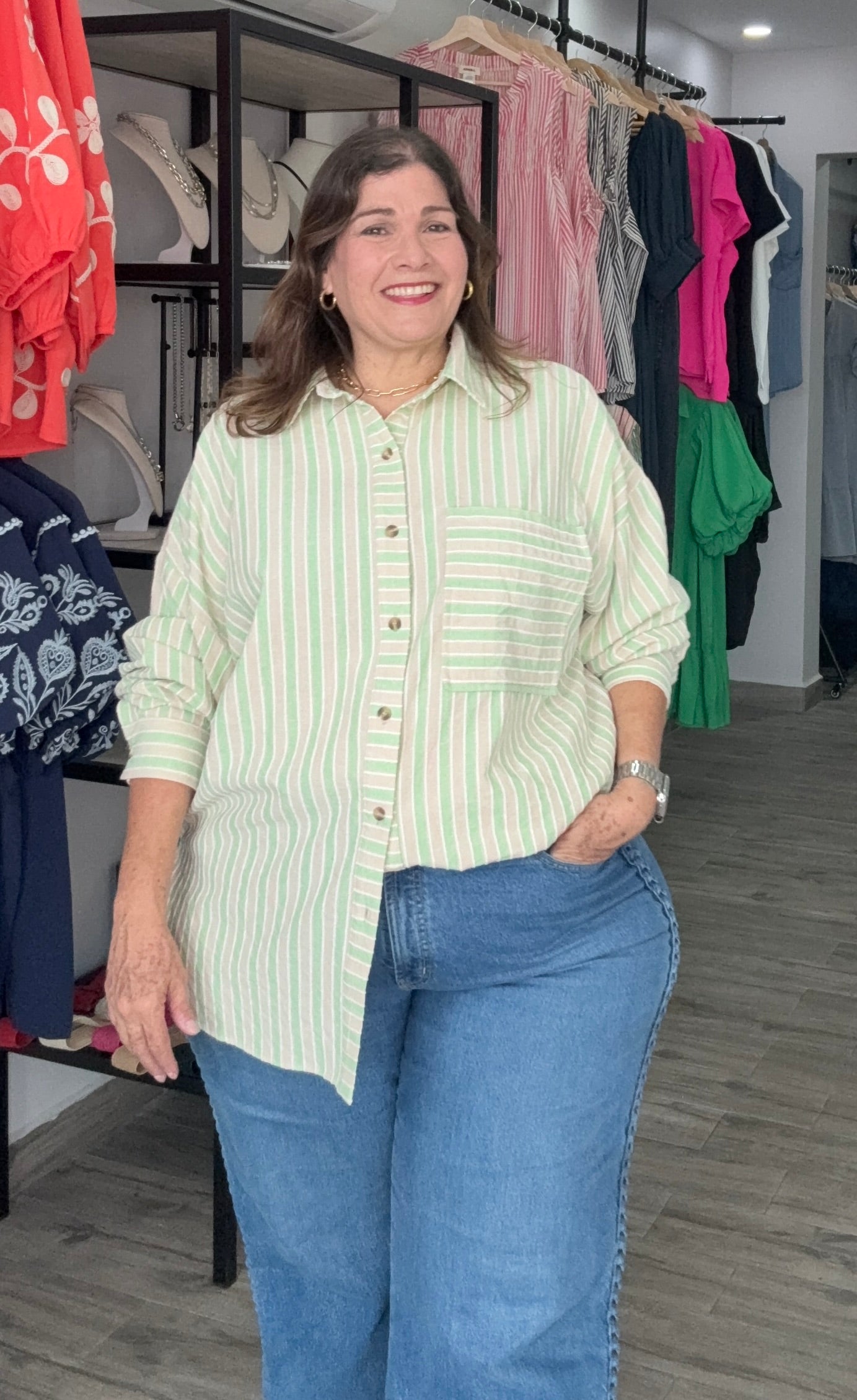 Hazel Stripe-Button Top