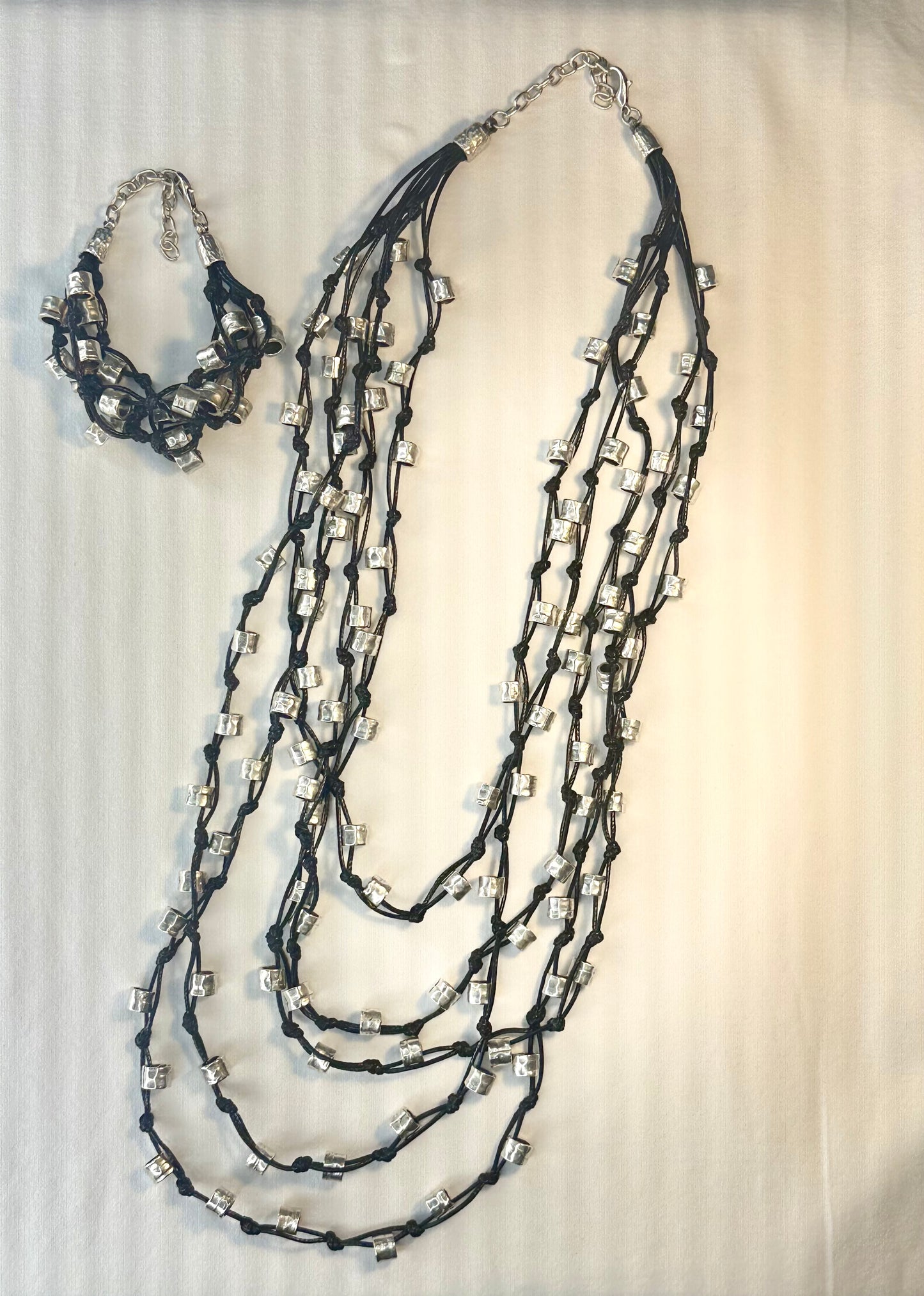 Silver Tubes Multi Strand Necklace