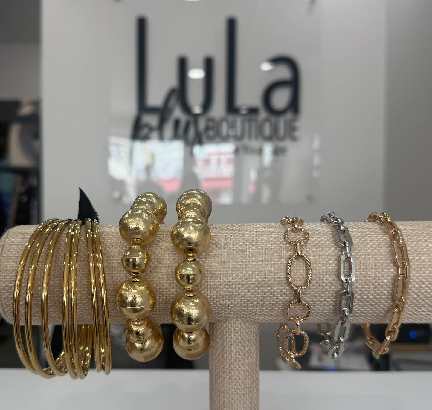 Golden Spheres Acrylic Bracelet
