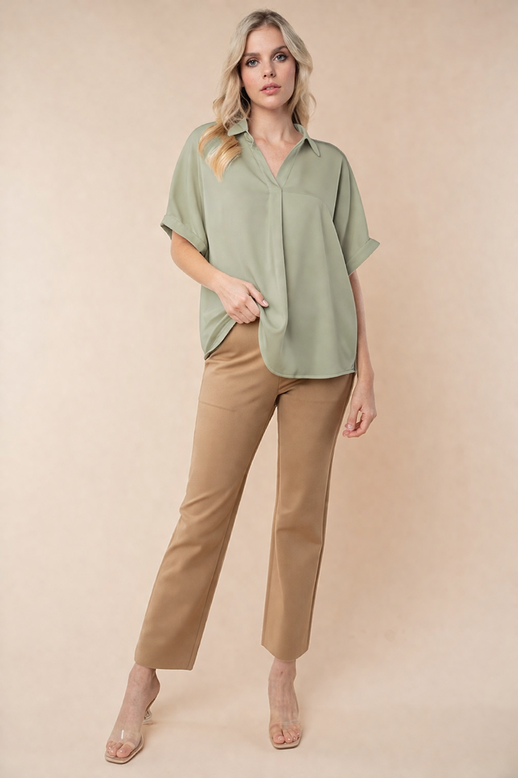 Olive Satin Top