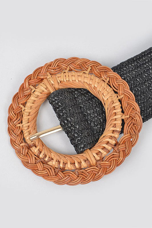 Round Bamboo Buckle Elastic Belt