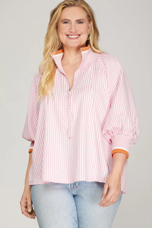 Cotton Pink Zip-up Top