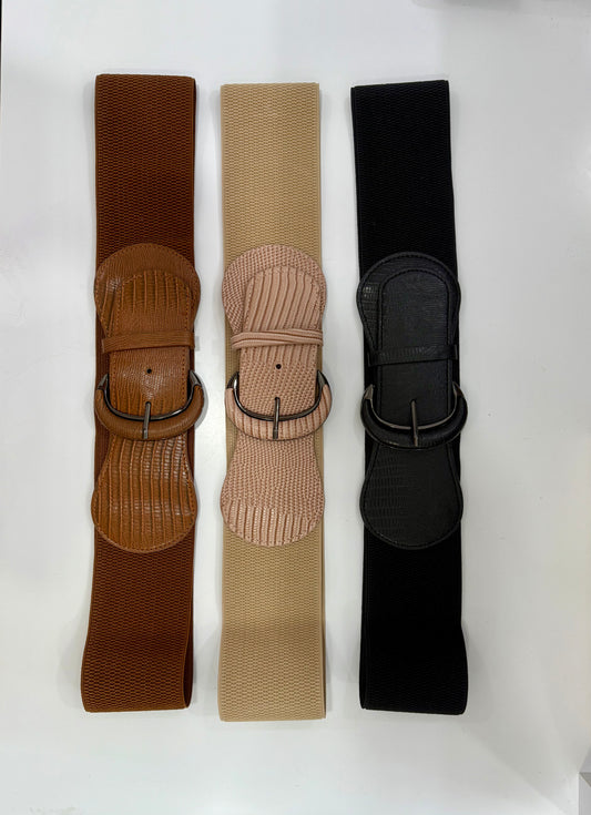 Elastic belt with C-shape buckle