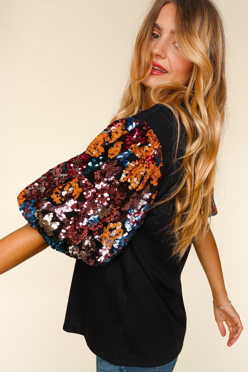 Sole Sequin Sleeves Top