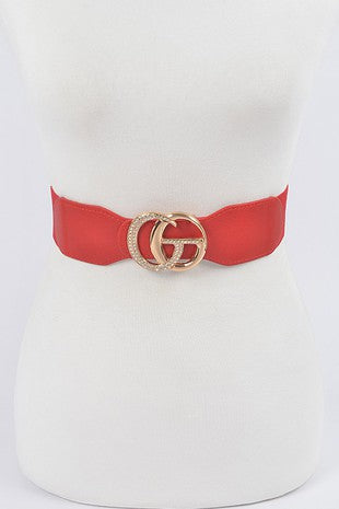 Rhinestones CG Buckle Elastic Belt