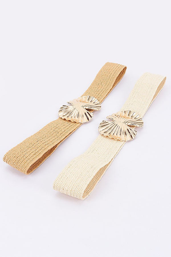 Flower Buckle Straw Belt