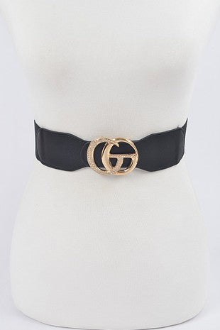 Rhinestones CG Buckle Elastic Belt