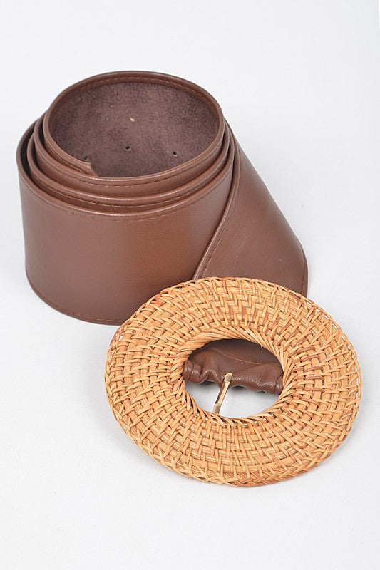 Braided Round Bamboo Buckle PU Belt