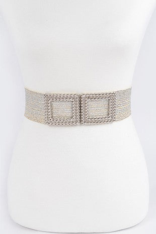 Textured Double Buckle Elastic Belt