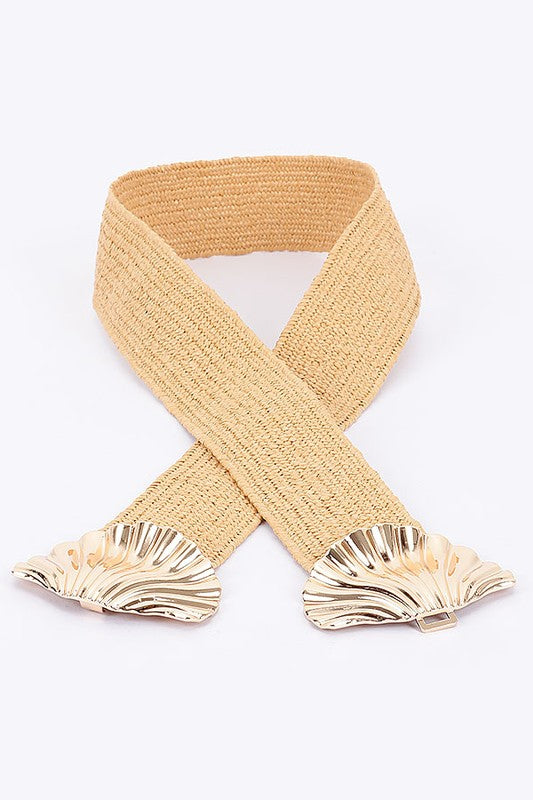 Flower Buckle Straw Belt