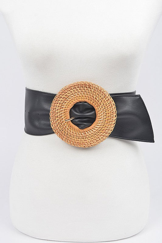 Braided Round Bamboo Buckle PU Belt
