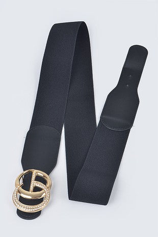 Rhinestones CG Buckle Elastic Belt