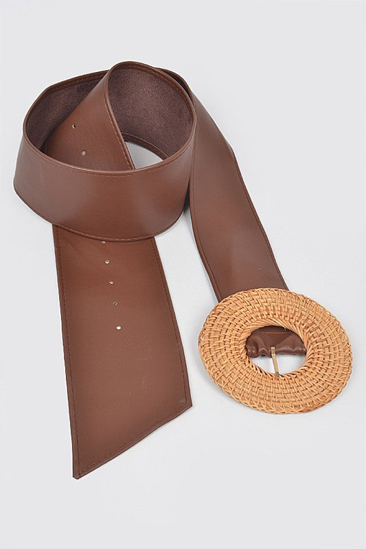 Braided Round Bamboo Buckle PU Belt