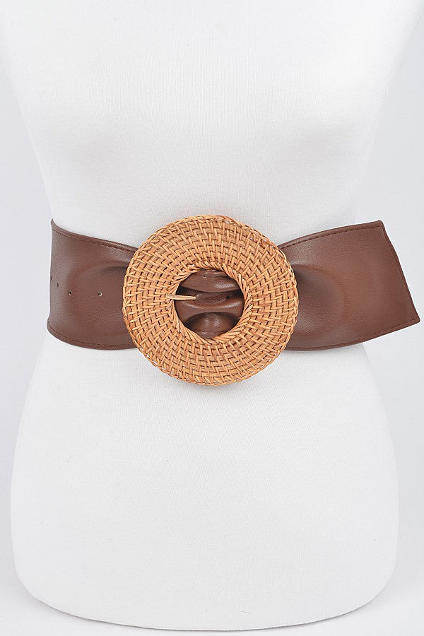 Braided Round Bamboo Buckle PU Belt